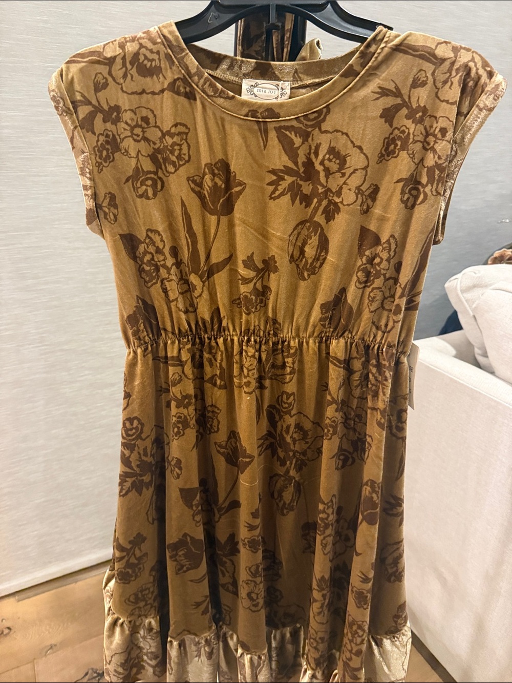 Milly Brown Floral Ruffle-Hem Casual Dress
